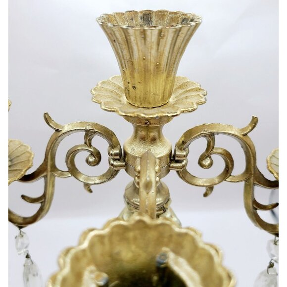 Vtg Dilly Candelabra 5 Arm Gold 12" Candle Stick Holder Marble Base W/ Crystals - Picture 6 of 15